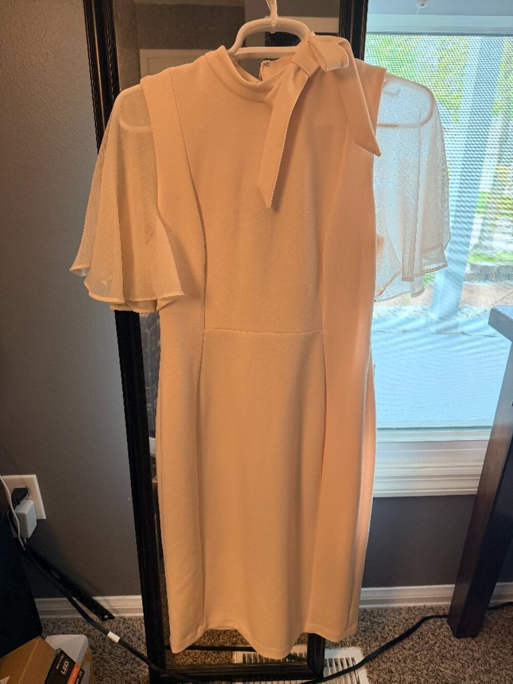 Calvin Klein Tie-Neck Chiffon-Flutter-Sleeve Sheath Dress - Blossom